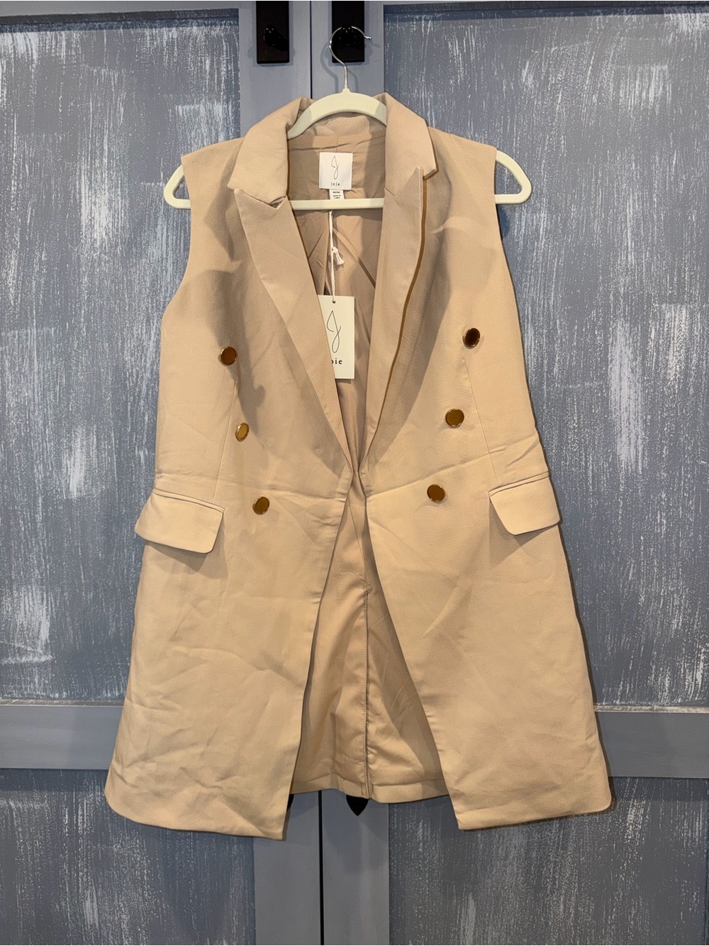 Joie Beige Double-Breasted Longline Blazer Vest Size M NWT - Picture 2 of 5